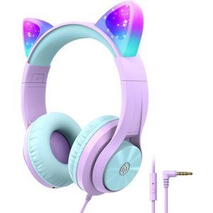 Kids Headphone with Cat Ear Led Light Up,Safe Volume Limite Kids Wired Headphone